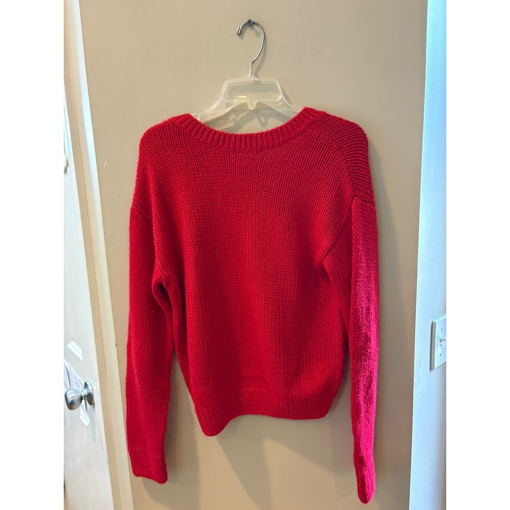 NWOT Victoria's Secret PINK Red Chunky V-Neck Shaker Knit Sweater XS 402868-4XP